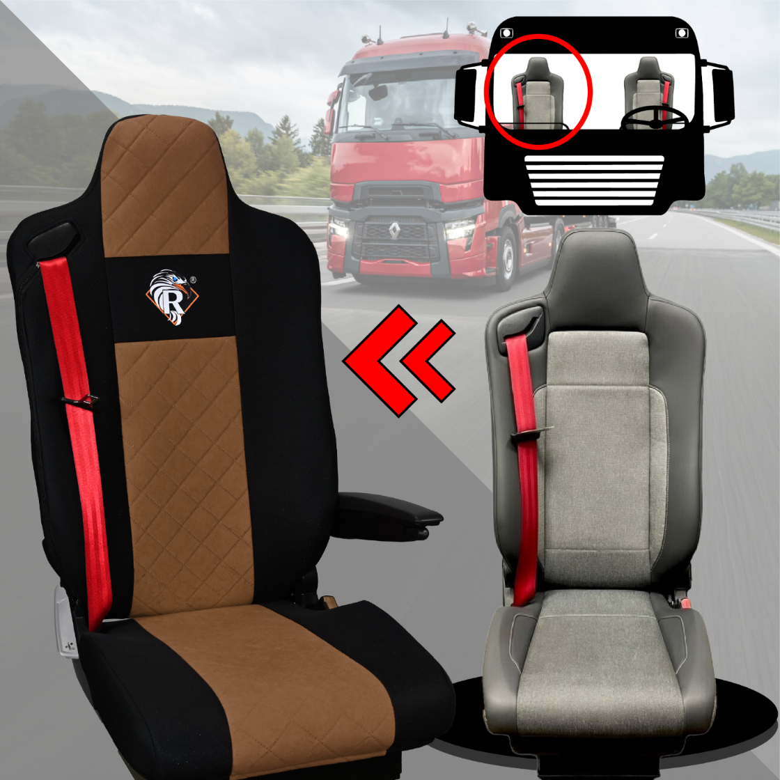 Pokrowce na fotele Renault Gama T od 2014 kierowca lotniczy, pasażer lotniczy 2 pasy BRĄZ SABA