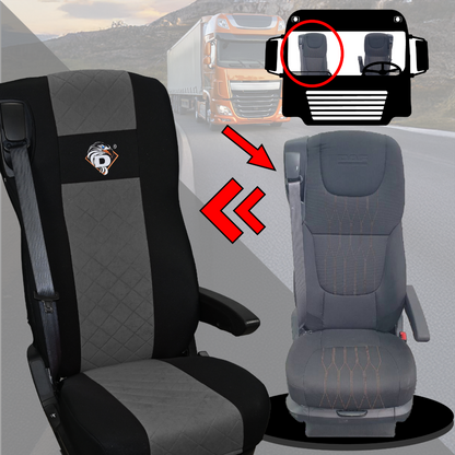 Pokrowce na fotele DAF 105 XF od 2012, 106 XF od 2013, XG, XG+ od 2022 2 pasy SZARE SABA