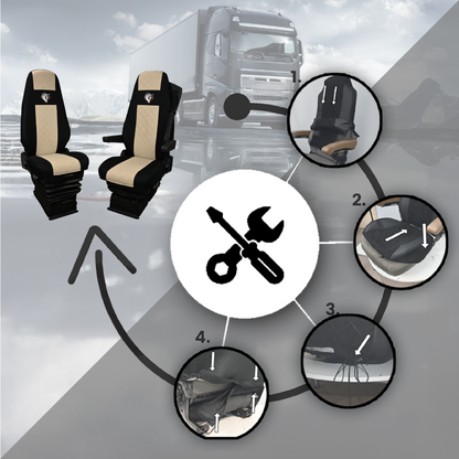 Pokrowce na fotele VOLVO FH4, FH, FH16, FMX, FM od 2013, FH5 od 2021, AERO od 2024 - 1 pas BEŻ SABA