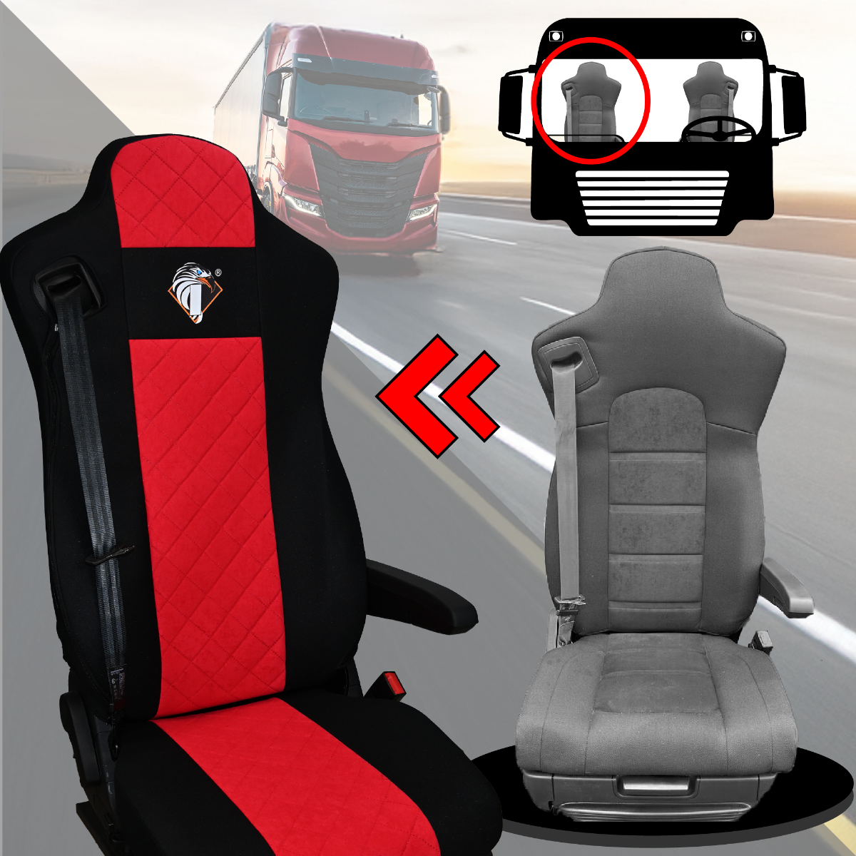 Pokrowce na fotele IVECO S-WAY od 2019 CZERWONY SABA