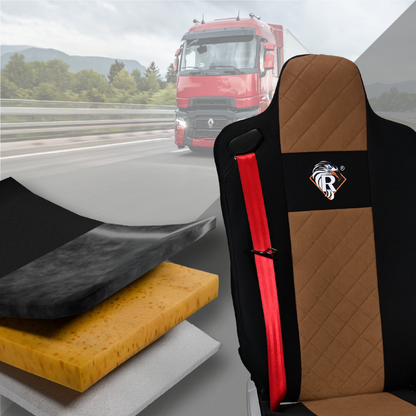 Pokrowce na fotele Renault Gama T od 2014 kierowca z zagłówkiem, pasażer lotniczy 2 pasy  BRĄZ SABA