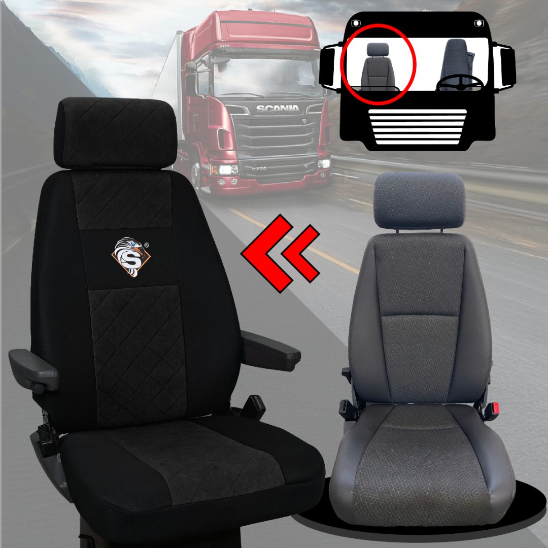 Pokrowce na fotele SCANIA seria R od 2004, 1+1, fotele różne 1 pas, fotel kierowcy BASIC - KONFIGURACJA A - CZARNY SABA