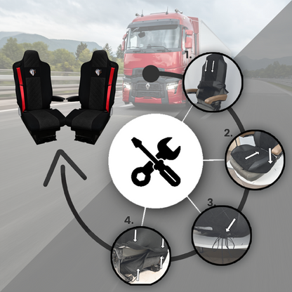 Pokrowce na fotele Renault Gama T od 2014 kierowca lotniczy, pasażer lotniczy 2 pasy  CZARNY SABA