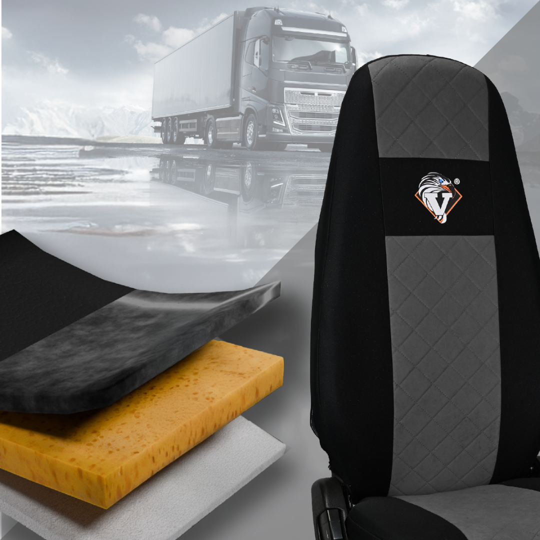 Pokrowce na fotele VOLVO FH4, FH, FH16, FMX, FM od 2013, FH5 od 2021, AERO od 2024  - 1 pas SZARE SABA