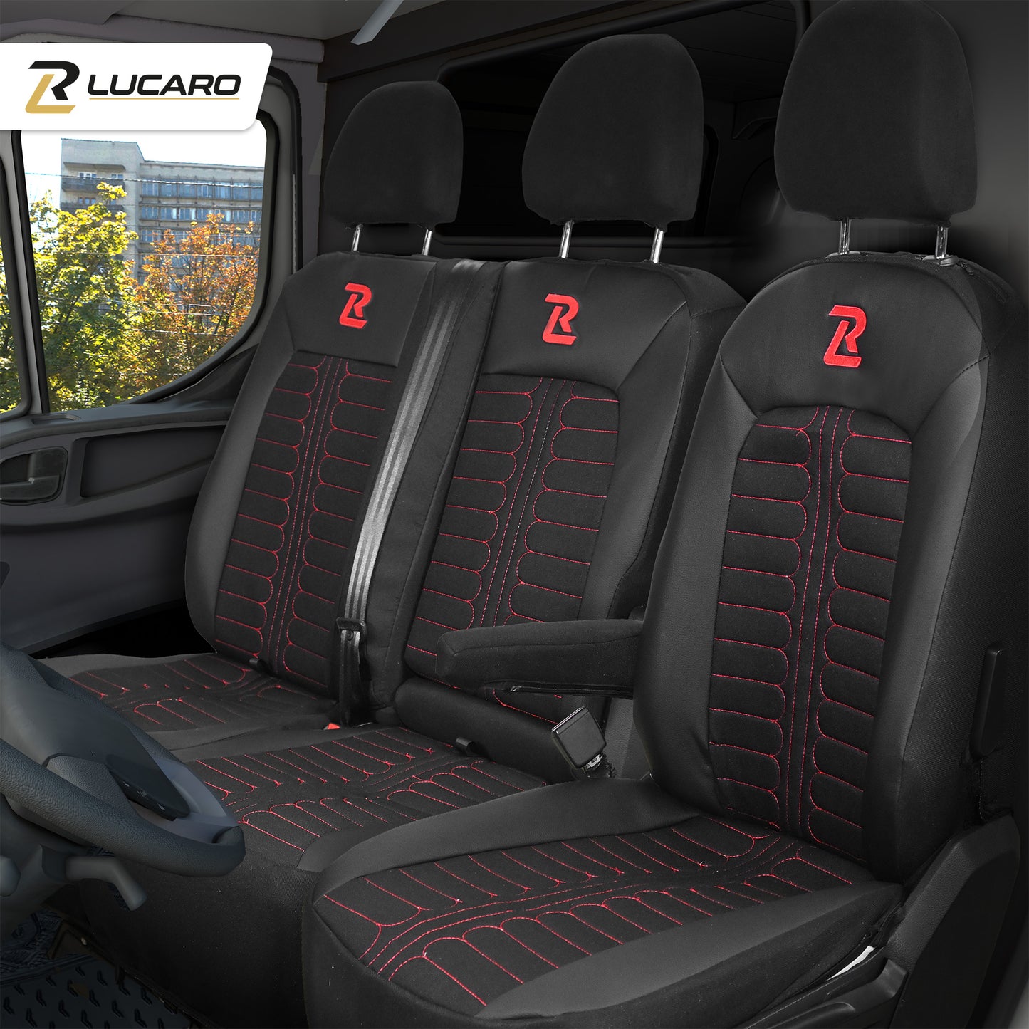 Pokrowce na fotele samochodowe TORNADO Volkswagen Crafter 2, Man TGE 1+2 Czarno - Czerwony SABA