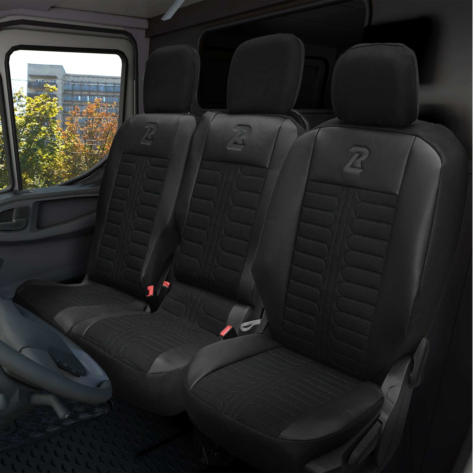 Pokrowce na fotele samochodowe TORNADO Citroen Berlingo 3, Fiat Doblo 3, Peugeot Partner 3, Opel Combo E, Toyota Proace City 1+2 Czarno - Czarny 