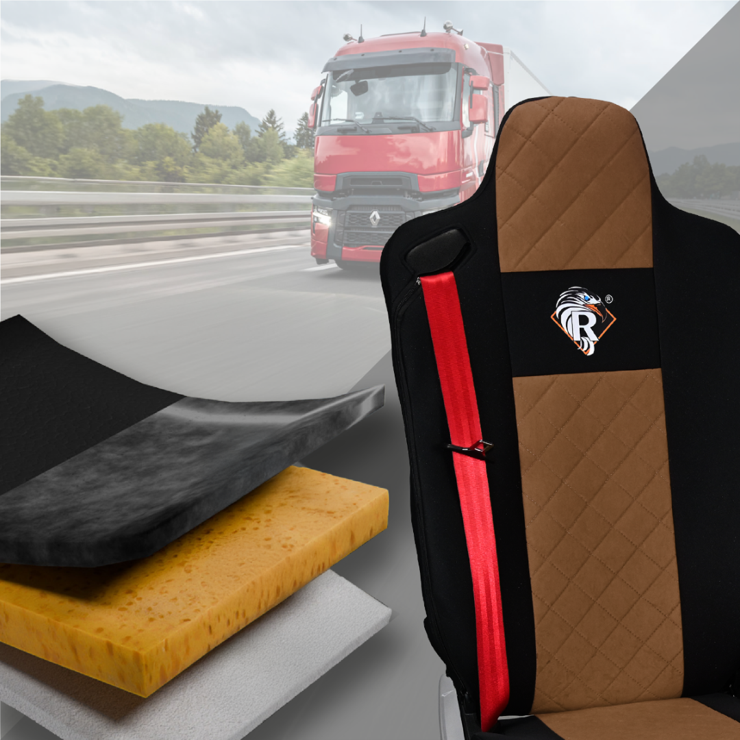Pokrowce na fotele Renault Gama T od 2014 kierowca lotniczy, pasażer lotniczy 2 pasy BRĄZ SABA