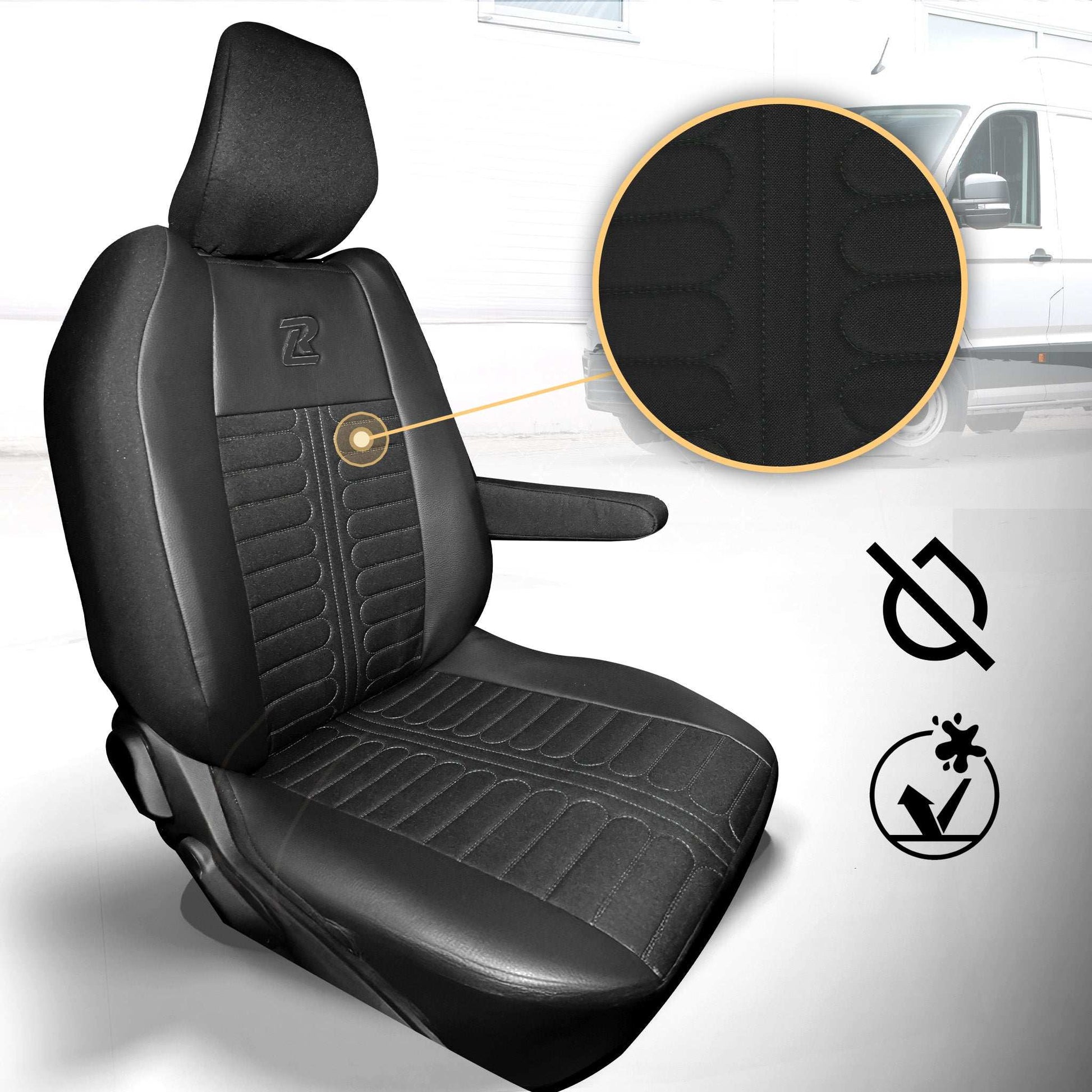 Pokrowce na fotele TORNADO Renault Master 4, Nissan Interstar 3 (Oparcie dzielone, siedzisko dzielone) CZARNY 