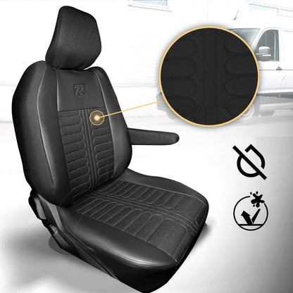 Pokrowce na fotele TORNADO Renault Master 4, Nissan Interstar 3 (Oparcie dzielone, siedzisko dzielone) CZARNY 