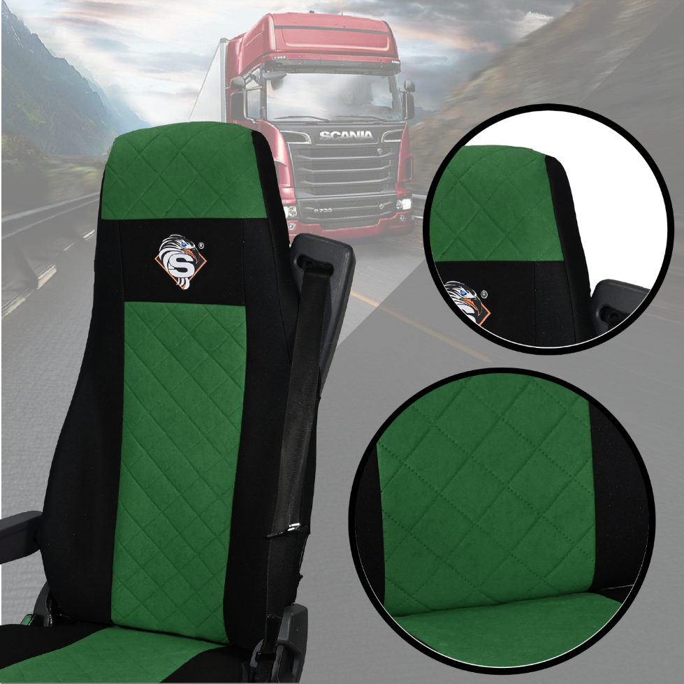 Pokrowce na fotele SCANIA seria R od 2004, 1+1, fotele różne 1 pas, fotel kierowcy BASIC - KONFIGURACJA A - ZIELONY SABA