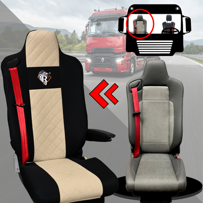 Pokrowce na fotele Renault Gama T od 2014 kierowca z zagłówkiem, pasażer lotniczy 2 pasy  BEŻ SABA