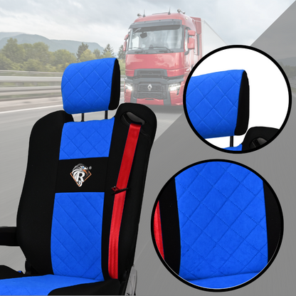Pokrowce na fotele Renault Gama T od 2014 kierowca z zagłówkiem, pasażer lotniczy 2 pasy  NIEBIESKI SABA