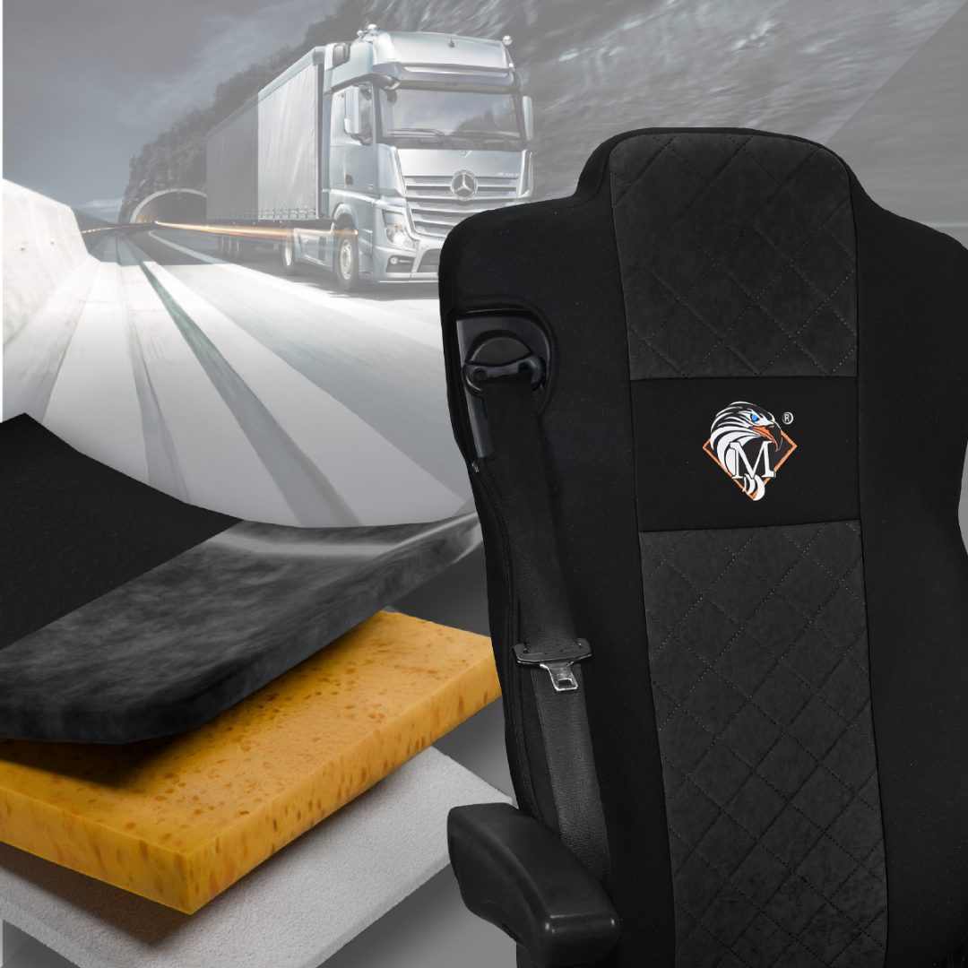 Pokrowce na fotele MERCEDES ACTROS MP4, AROX od 2011, MP5 od 2019 pasażer nieamortyzowany CZARNY SABA
