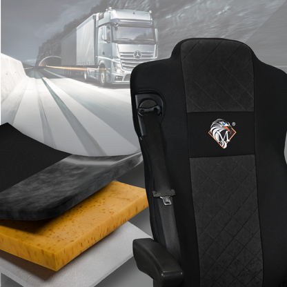 Pokrowce na fotele MERCEDES ACTROS MP4, AROX od 2011, MP5 od 2019 pasażer nieamortyzowany CZARNY SABA