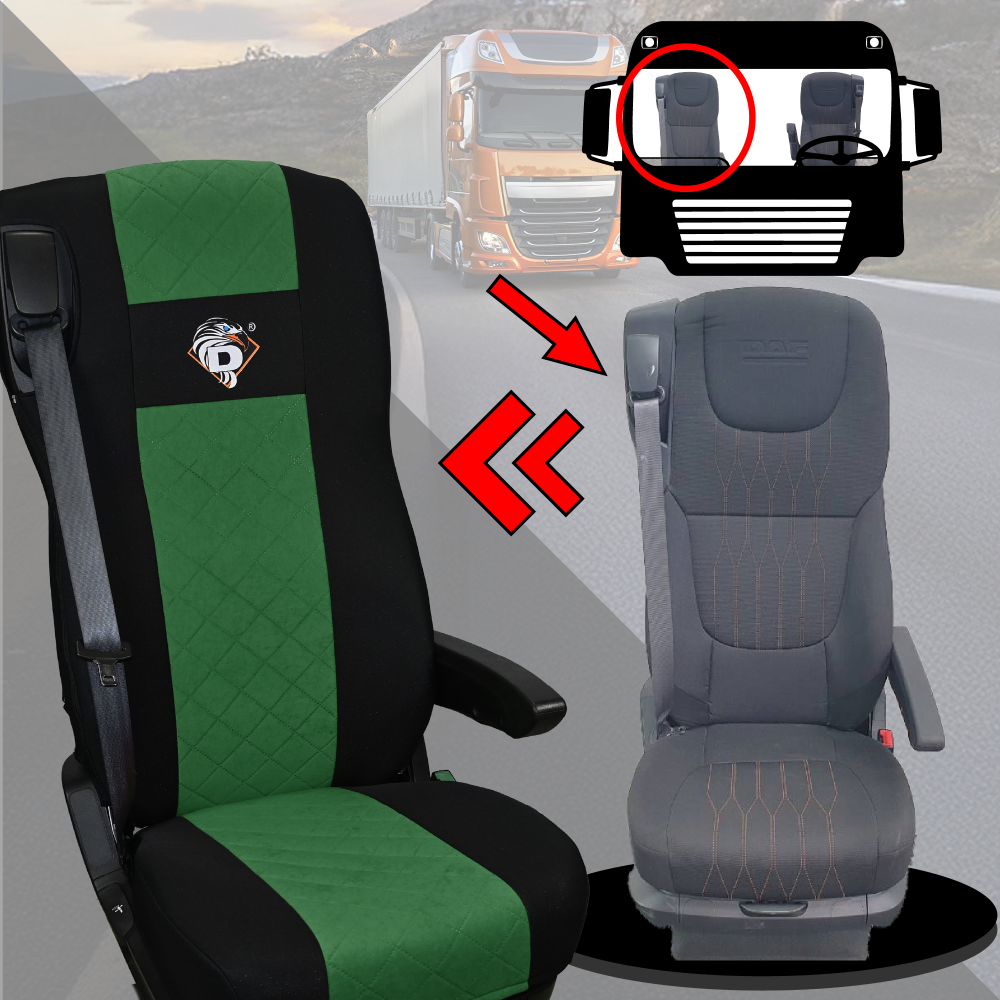 Pokrowce na fotele DAF 105 XF od 2012, 106 XF od 2013, XG, XG+ od 2022 2 pasy ZIELONY SABA