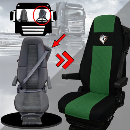 Pokrowce na fotele VOLVO FH4, FH, FH16, FMX, FM od 2013, FH5 od 2021, AERO od 2024 - 1 pas ZIELONY SABA