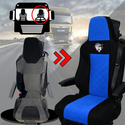 Pokrowce na fotele MAN TGX, TGM, TGL, TGS od 2020 1 pas fotel pasażera łamany NIEBIESKI SABA