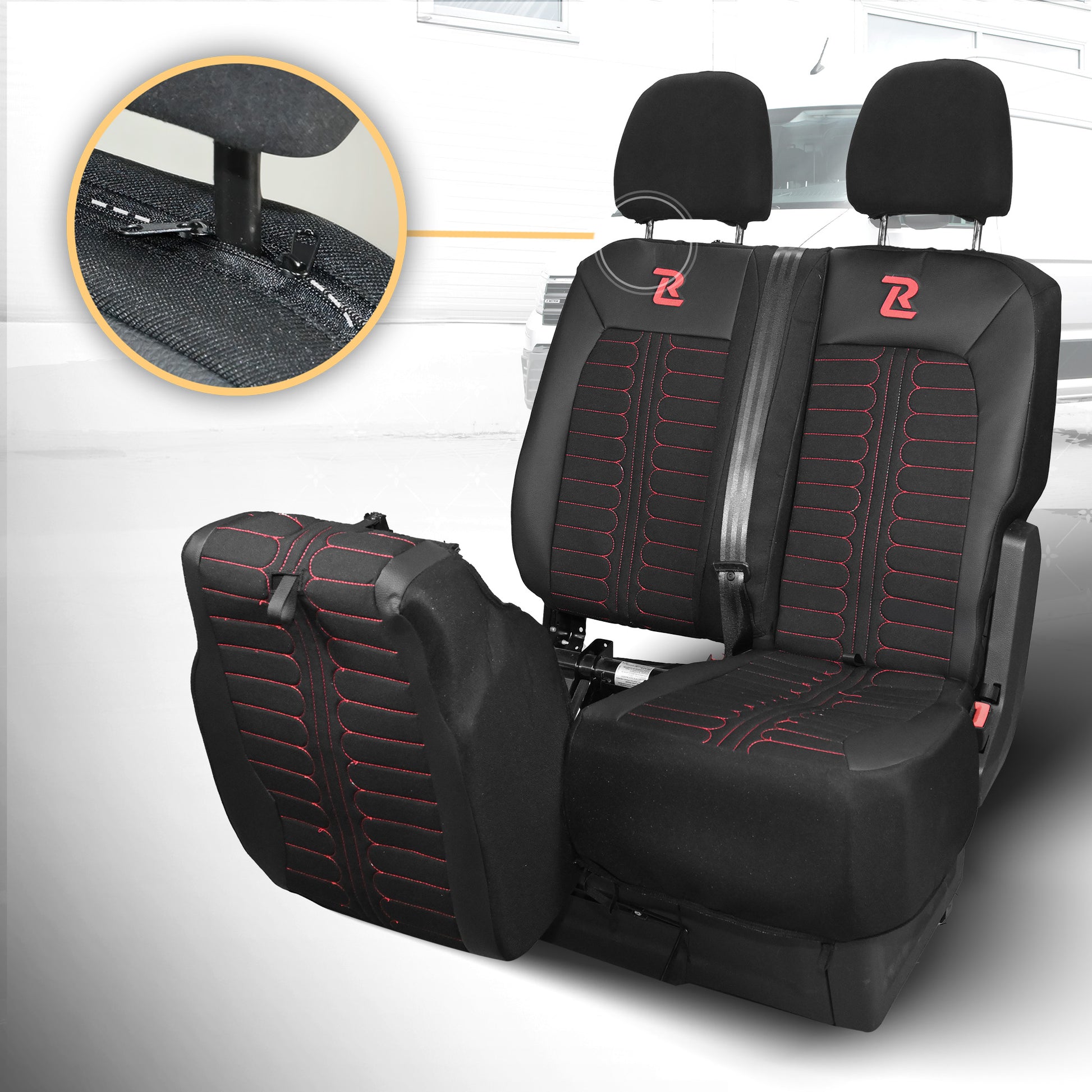 Pokrowce na fotele samochodowe TORNADO Volkswagen Crafter 2, Man TGE 1+2 Czarno - Czerwony SABA
