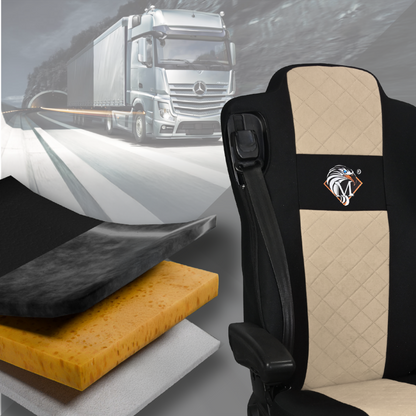Pokrowce na fotele MERCEDES ACTROS MP4, AROX od 2011, MP5 od 2019 pasażer amortyzowany BEŻ SABA