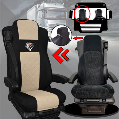 Pokrowce na fotele MERCEDES ACTROS MP4, AROX od 2011, MP5 od 2019 pasażer amortyzowany BEŻ SABA