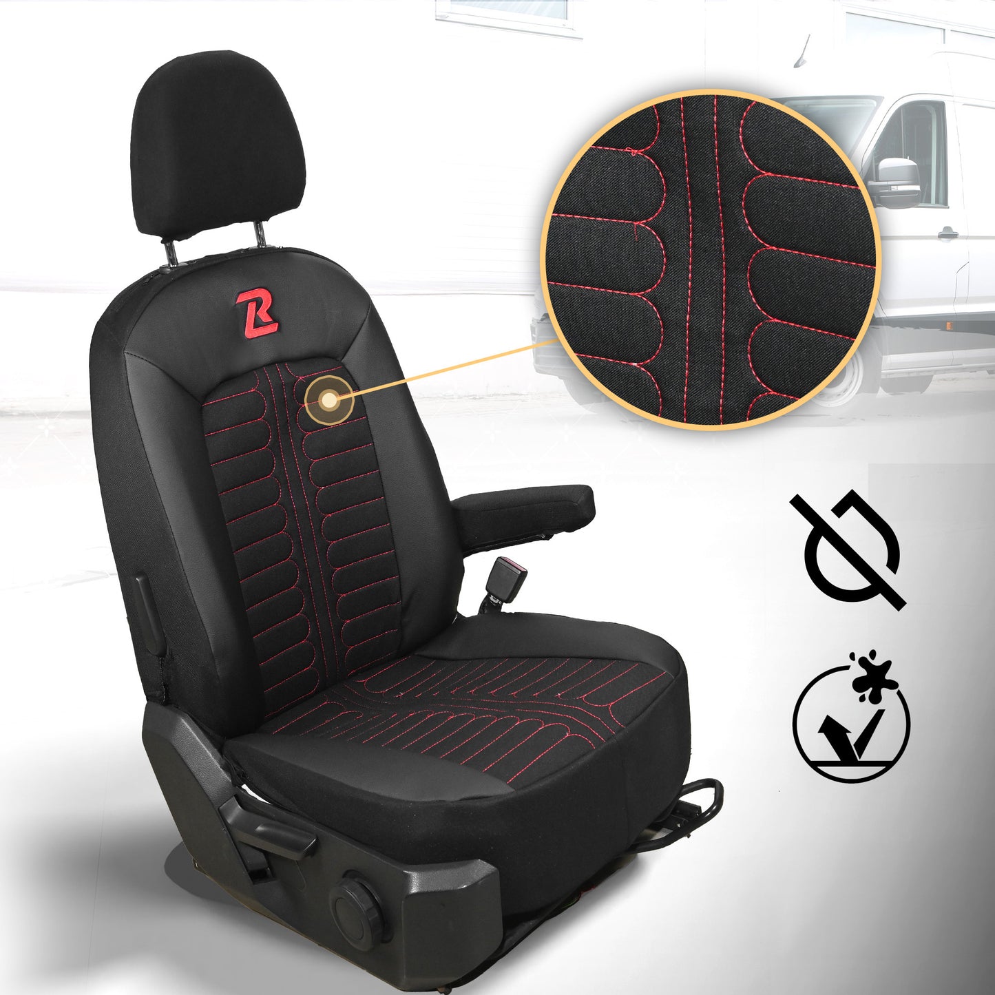 Pokrowce na fotele samochodowe TORNADO Volkswagen Crafter 2, Man TGE 1+2 Czarno - Czerwony SABA