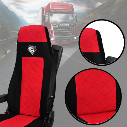 Pokrowce na fotele SCANIA seria R od 2004, 1+1, fotele różne 1 pas, fotel kierowcy BASIC - KONFIGURACJA A - CZERWONY SABA