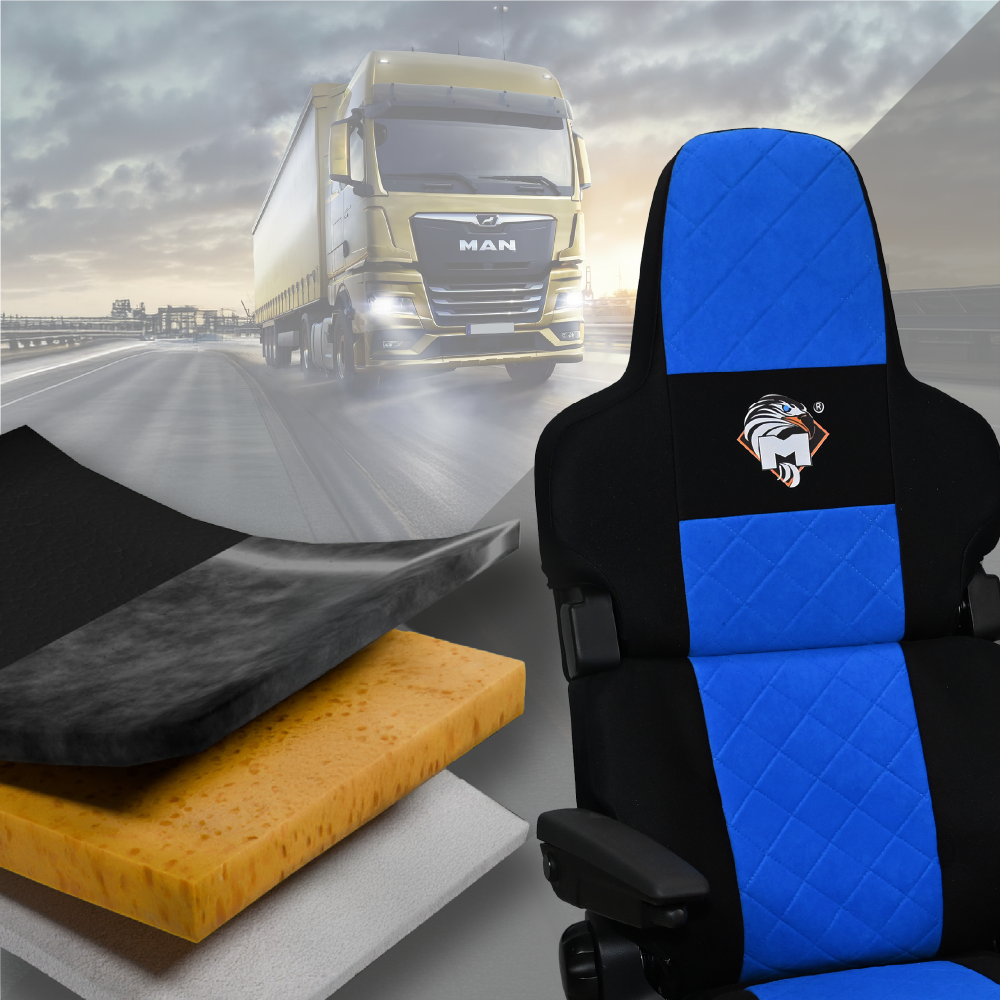 Pokrowce na fotele MAN TGX, TGM, TGL, TGS od 2020 1 pas fotel pasażera łamany NIEBIESKI SABA