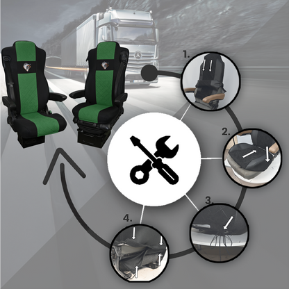Pokrowce na fotele MERCEDES ACTROS MP4, AROX od 2011, MP5 od 2019 pasażer nieamortyzowany ZIELONY SABA