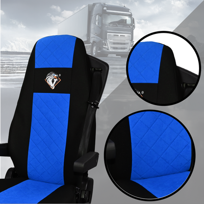 Pokrowce na fotele VOLVO FH4, FH, FH16, FMX, FM od 2013, FH5 od 2021, AERO od 2024 - 2 pasy NIEBIESKI SABA