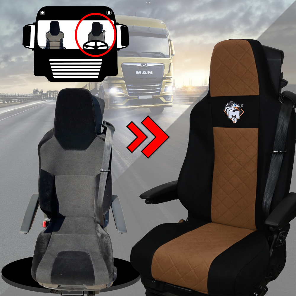 Pokrowce na fotele MAN TGX, TGM, TGL, TGS od 2020 1 pas fotel pasażera łamany BRĄZ SABA