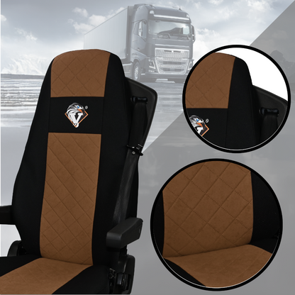 Pokrowce na fotele VOLVO FH4, FH, FH16, FMX, FM od 2013, FH5 od 2021, AERO od 2024 - 2 pasy BRĄZ SABA