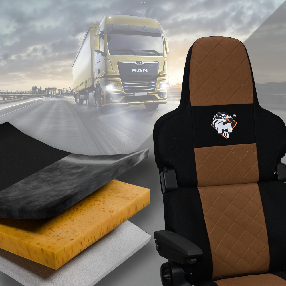 Pokrowce na fotele MAN TGX, TGM, TGL, TGS od 2020 1 pas fotel pasażera łamany BRĄZ SABA
