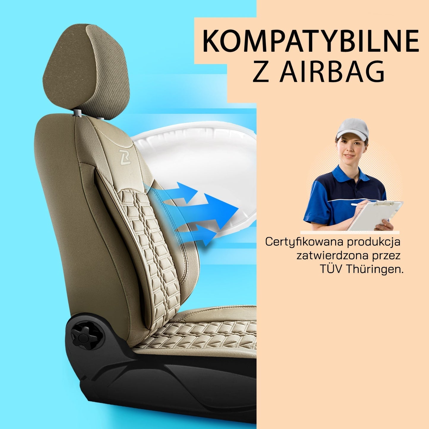 Pokrowce na fotele samochodowe VENEDIK - Beżowe (KOMPLET) 