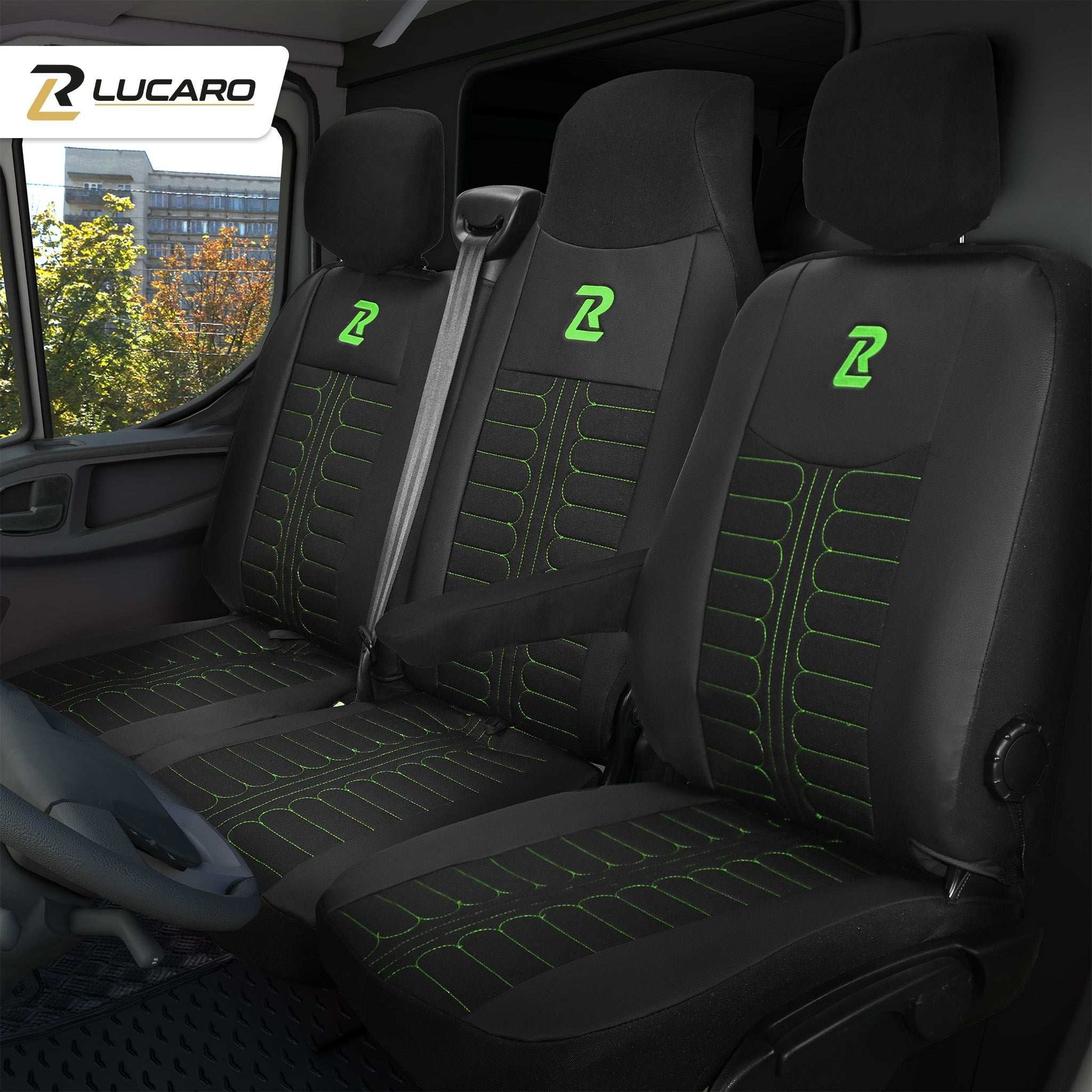 Pokrowce na fotele TORNADO Renault Master 3, Opel Movano B, Nissan NV400 - CZARNO - ZIELONY 