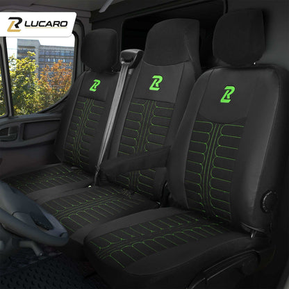Pokrowce na fotele TORNADO Renault Master 3, Opel Movano B, Nissan NV400 - CZARNO - ZIELONY 