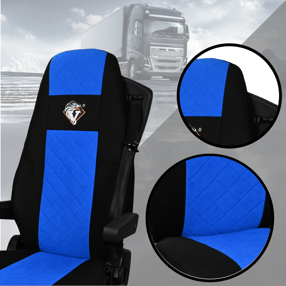 Pokrowce na fotele VOLVO FH4, FH, FH16, FMX, FM od 2013, FH5 od 2021, AERO od 2024 - 1 pas NIEBIESKI SABA