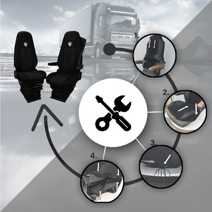 Pokrowce na fotele VOLVO FH4, FH, FH16, FMX, FM od 2013, FH5 od 2021, AERO od 2024 - 1 pas CZARNY SABA