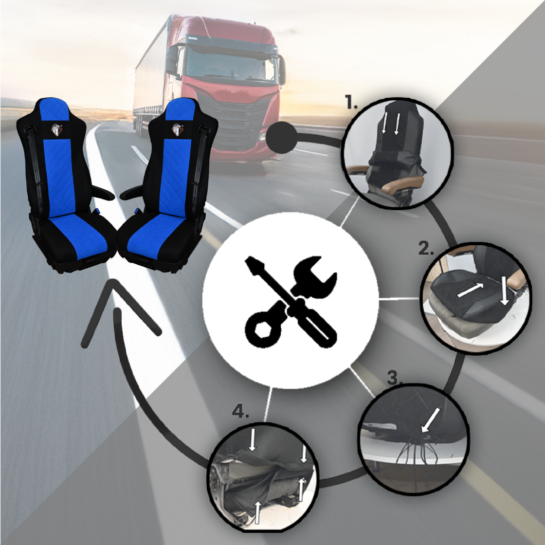 Pokrowce na fotele IVECO S-WAY od 2019 NIEBIESKI SABA