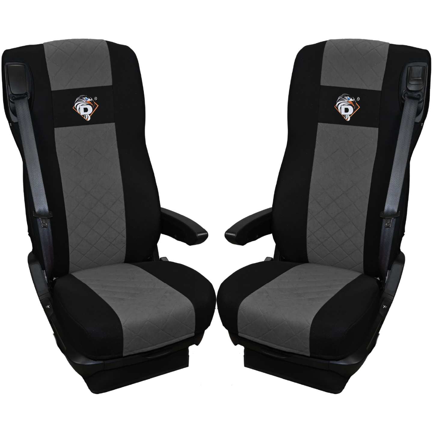 Pokrowce na fotele DAF 105 XF od 2012, 106 XF od 2013, XG, XG+ od 2022 2 pasy SZARE SABA