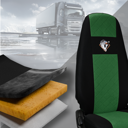 Pokrowce na fotele VOLVO FH4, FH, FH16, FMX, FM od 2013, FH5 od 2021, AERO od 2024 - 1 pas ZIELONY SABA
