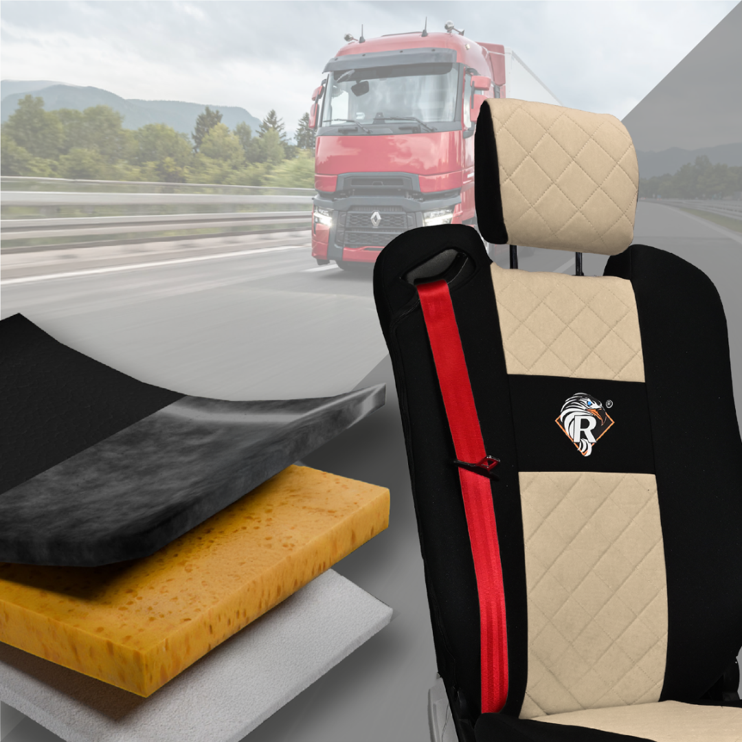 Pokrowce na fotele Renault Gama T od 2014 z zagłówkami regulowanymi 2 pasy BEŻ SABA