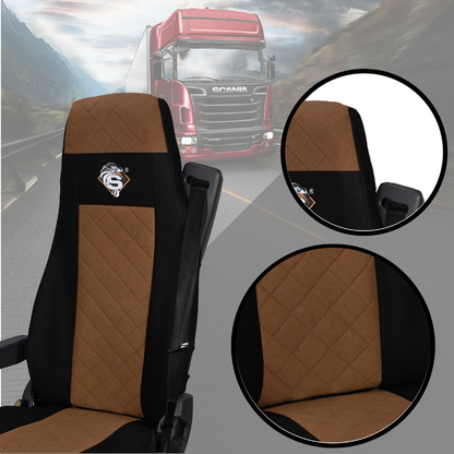 Pokrowce na fotele SCANIA seria R od 2004, 1+1, fotele lotnicze 2 pasy, fotel kierowcy i pasażera BASIC - KONFIGURACJA C - BRĄZ SABA