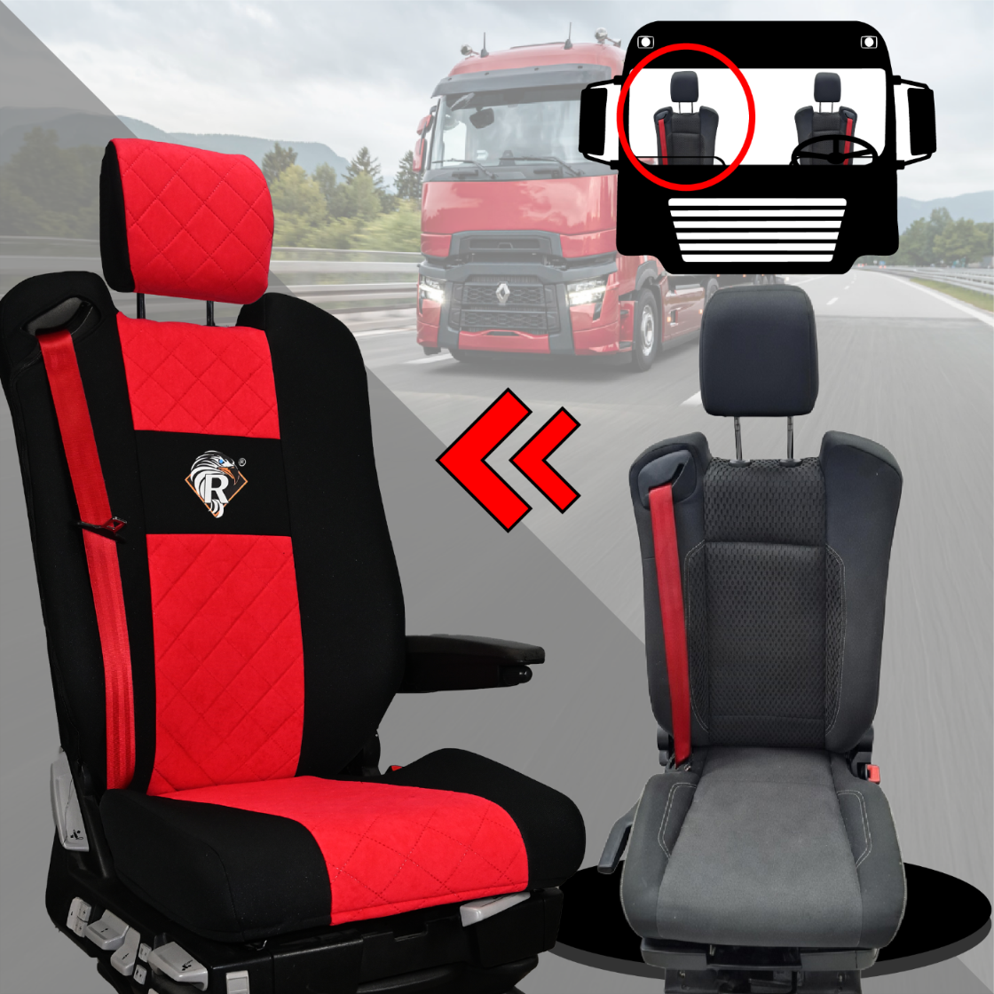 Pokrowce na fotele Renault Gama T od 2014 z zagłówkami regulowanymi 2 pasy CZERWONY SABA
