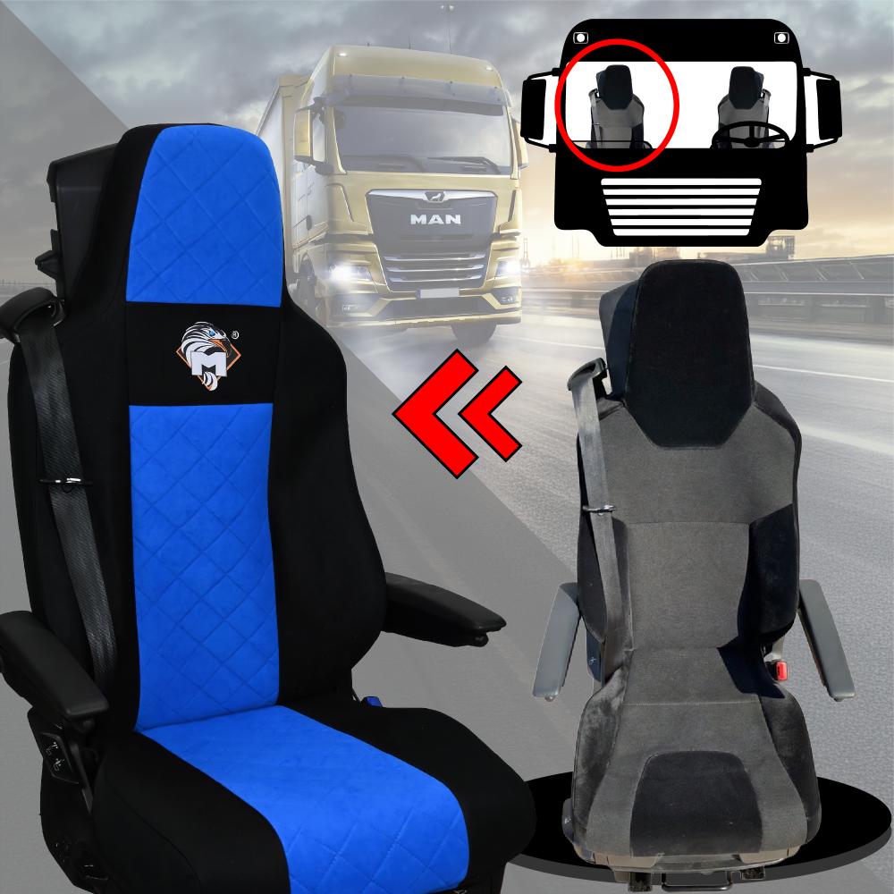 Pokrowce na fotele MAN TGX, TGM, TGL, TGS od 2020 2 pasy NIEBIESKI SABA