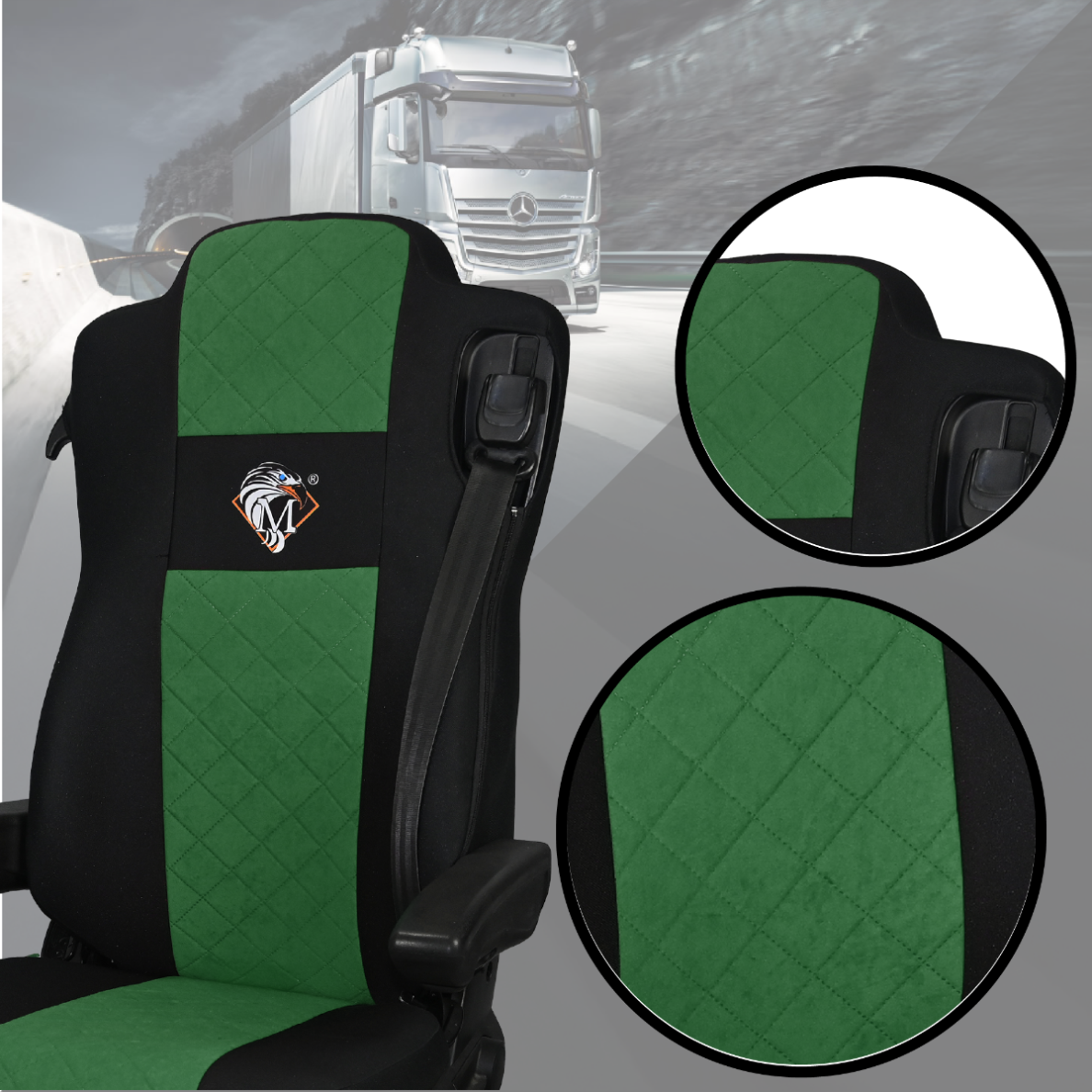 Pokrowce na fotele MERCEDES ACTROS MP4, AROX od 2011, MP5 od 2019 pasażer nieamortyzowany ZIELONY SABA