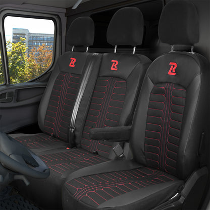 Pokrowce na fotele samochodowe TORNADO Volkswagen Crafter 2, Man TGE 1+2 Czarno - Czerwony SABA