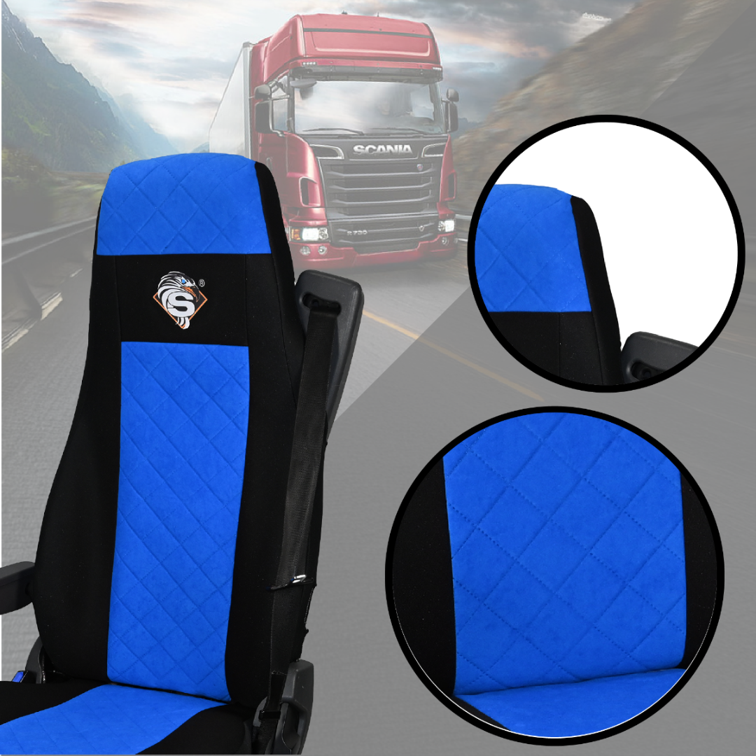 Pokrowce na fotele SCANIA seria R od 2004, 1+1, fotele różne 1 pas, fotel kierowcy BASIC - KONFIGURACJA A - NIEBIESKI SABA