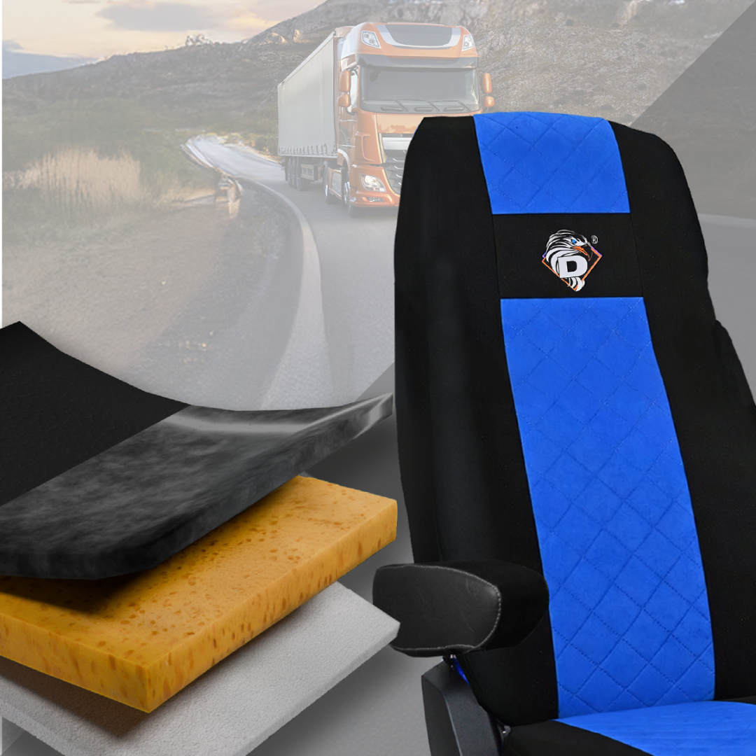 Pokrowce na fotele DAF XG od 2022 1+1, 1pas, fotele lotnicze NIEBIESKI SABA