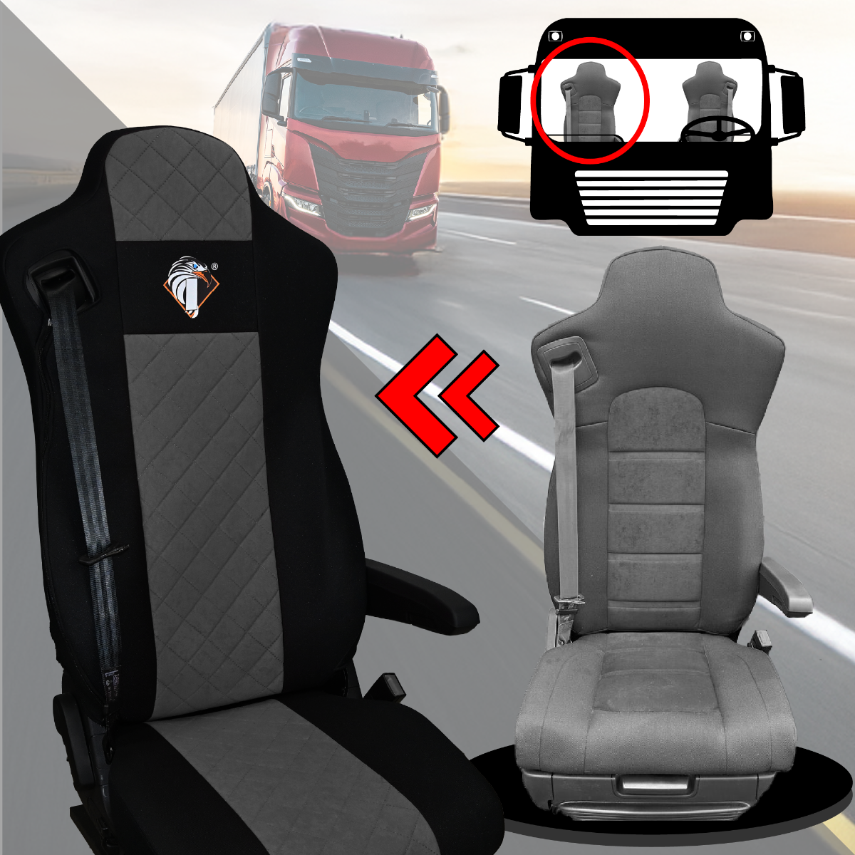 Pokrowce na fotele IVECO S-WAY od 2019 SZARE SABA