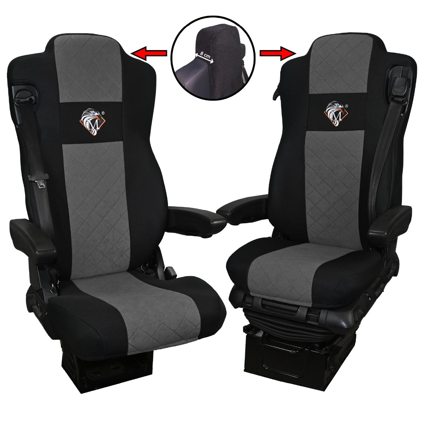 Pokrowce na fotele MERCEDES ACTROS MP4, AROX od 2011, MP5 od 2019 pasażer nieamortyzowany SZARE SABA